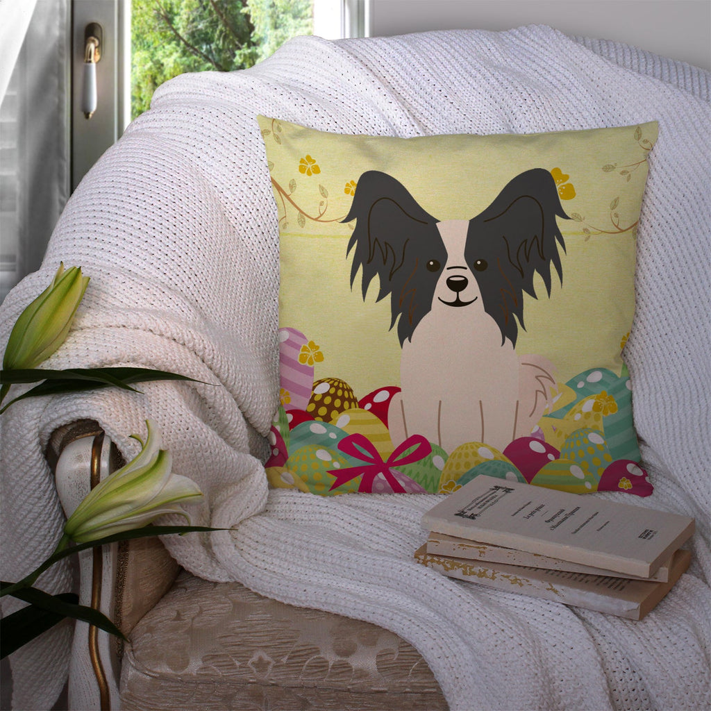 Easter Eggs Papillon Black White Decorative Throw Pillow 14x14 Indoor Outdoor Accent Cushion, Fabric Cover with Insert for Sofa, Bed, Porch & Living Room