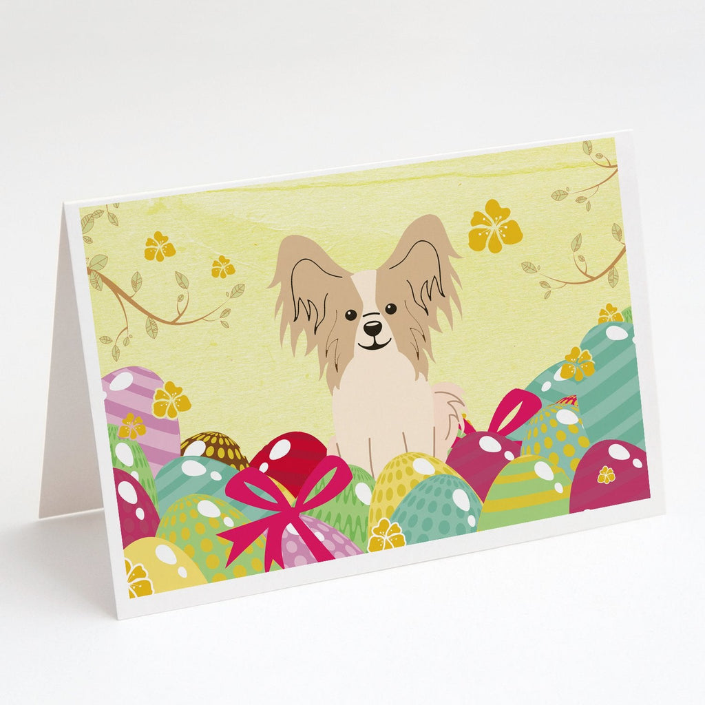 Easter Eggs Papillon Sable White Greeting Cards Pack of 8 Blank Cards with Envelopes Whimsical A7 Size 5x7
