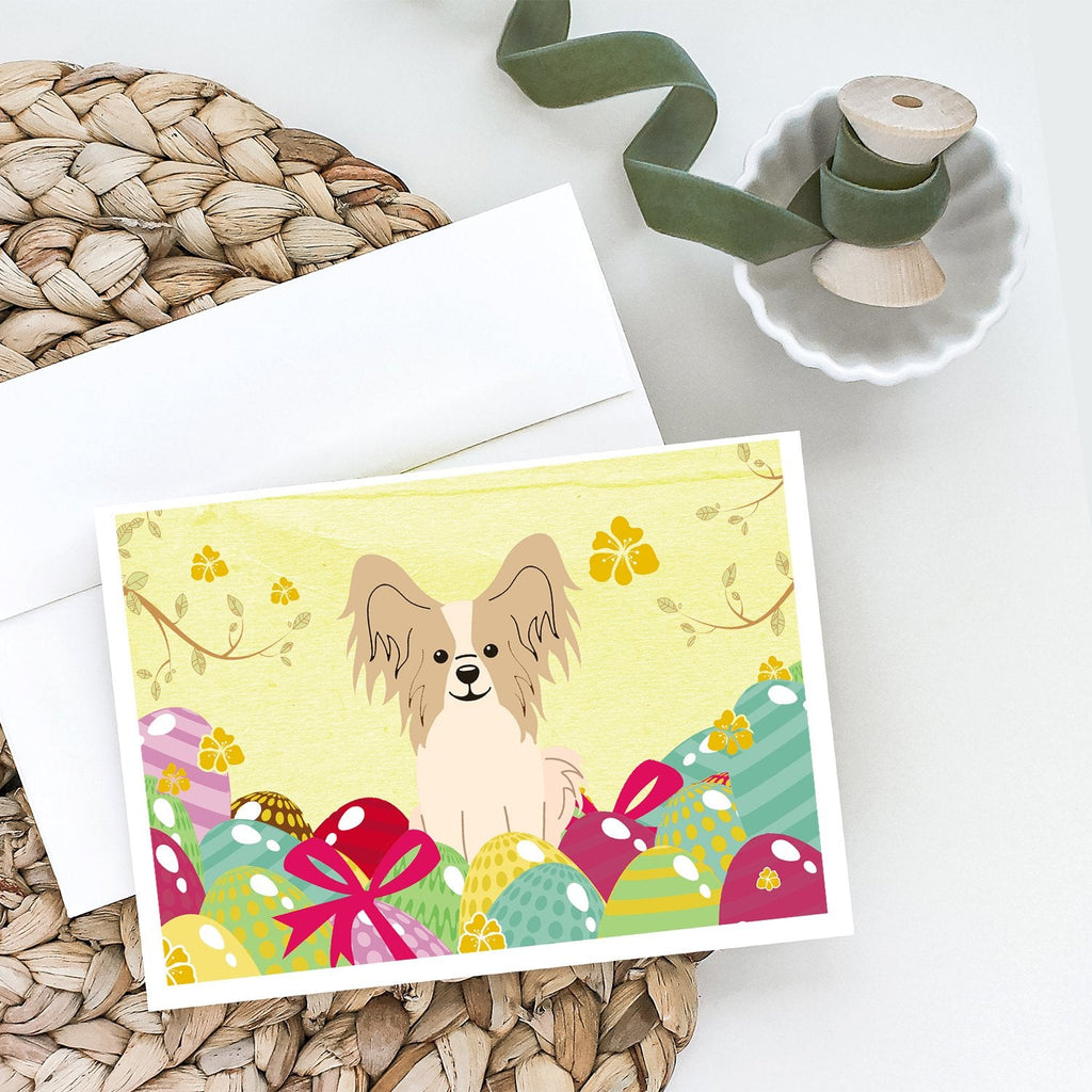 Easter Eggs Papillon Sable White Greeting Cards Pack of 8 Blank Cards with Envelopes Whimsical A7 Size 5x7