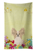 Easter Eggs Papillon Sable White Kitchen Towel Velour Plush Front and Cotton Loop Back Machine Washable