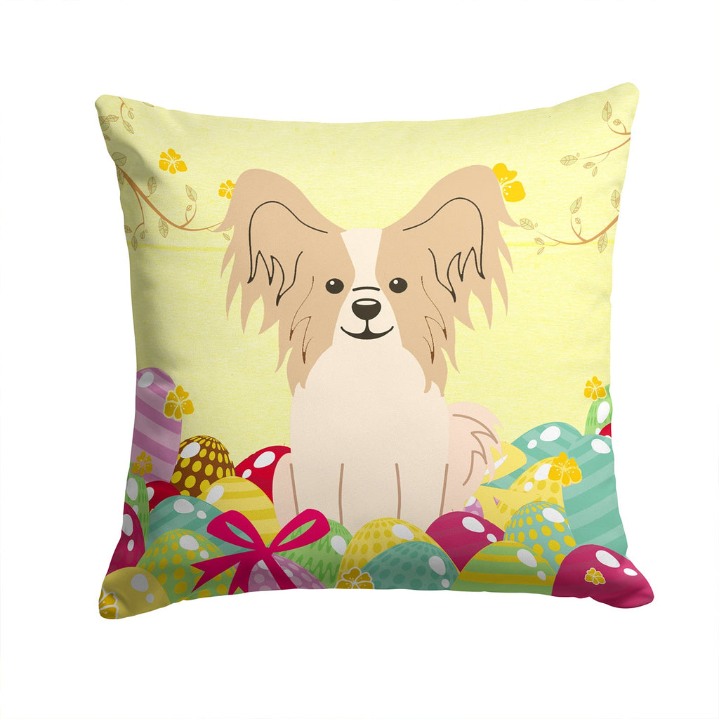 Easter Eggs Papillon Sable White Decorative Throw Pillow 14x14 Indoor Outdoor Accent Cushion, Fabric Cover with Insert for Sofa, Bed, Porch & Living Room