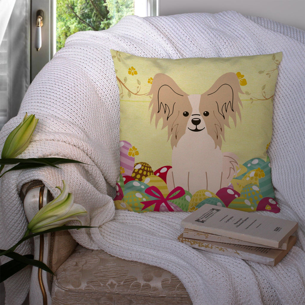Easter Eggs Papillon Sable White Decorative Throw Pillow 14x14 Indoor Outdoor Accent Cushion, Fabric Cover with Insert for Sofa, Bed, Porch & Living Room