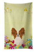 Easter Eggs Papillon Red White Kitchen Towel Velour Plush Front and Cotton Loop Back Machine Washable
