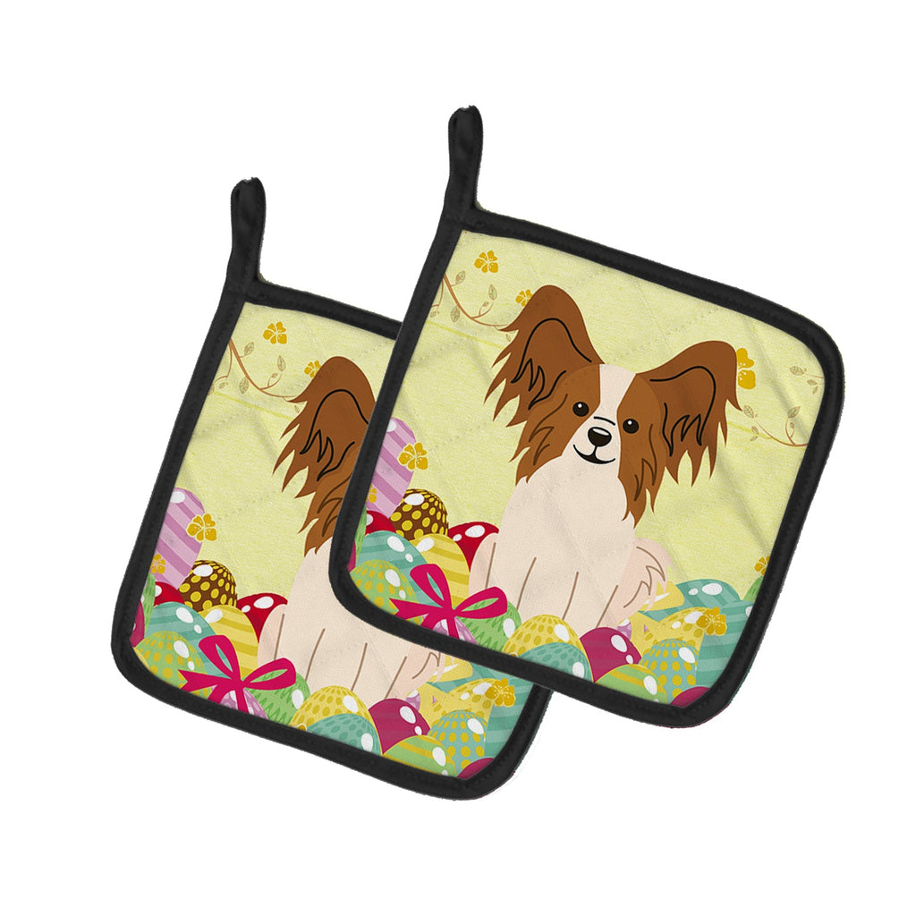 Easter Eggs Papillon Red White Pot Holder Set of 2 Heat Resistant Quilted Hot Pads 7.5 x 7.5 Inch, Insulated Kitchen Trivets for Cooking & Baking