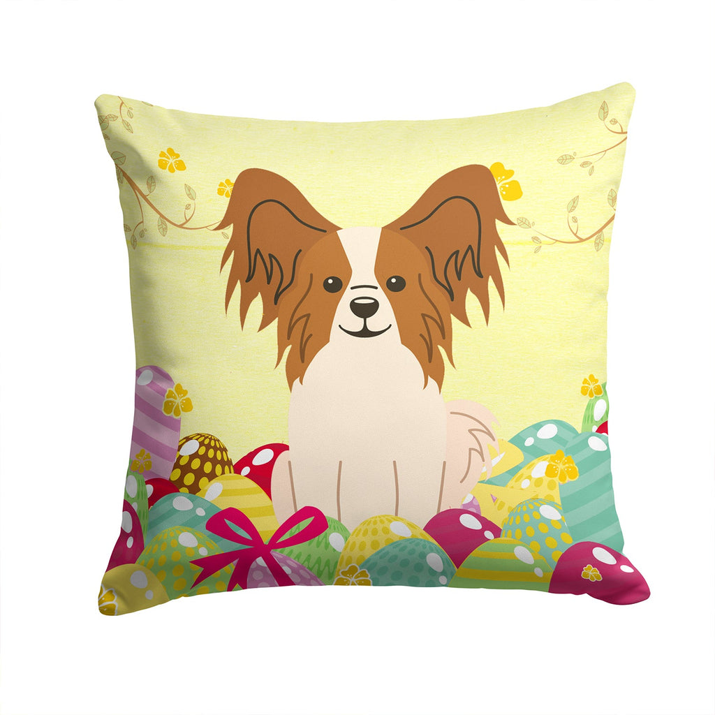 Easter Eggs Papillon Red White Decorative Throw Pillow 14x14 Indoor Outdoor Accent Cushion, Fabric Cover with Insert for Sofa, Bed, Porch & Living Room