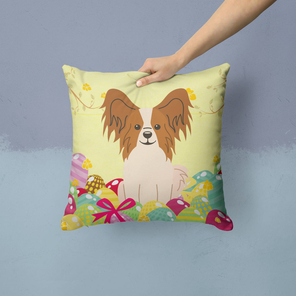 Easter Eggs Papillon Red White Decorative Throw Pillow 14x14 Indoor Outdoor Accent Cushion, Fabric Cover with Insert for Sofa, Bed, Porch & Living Room