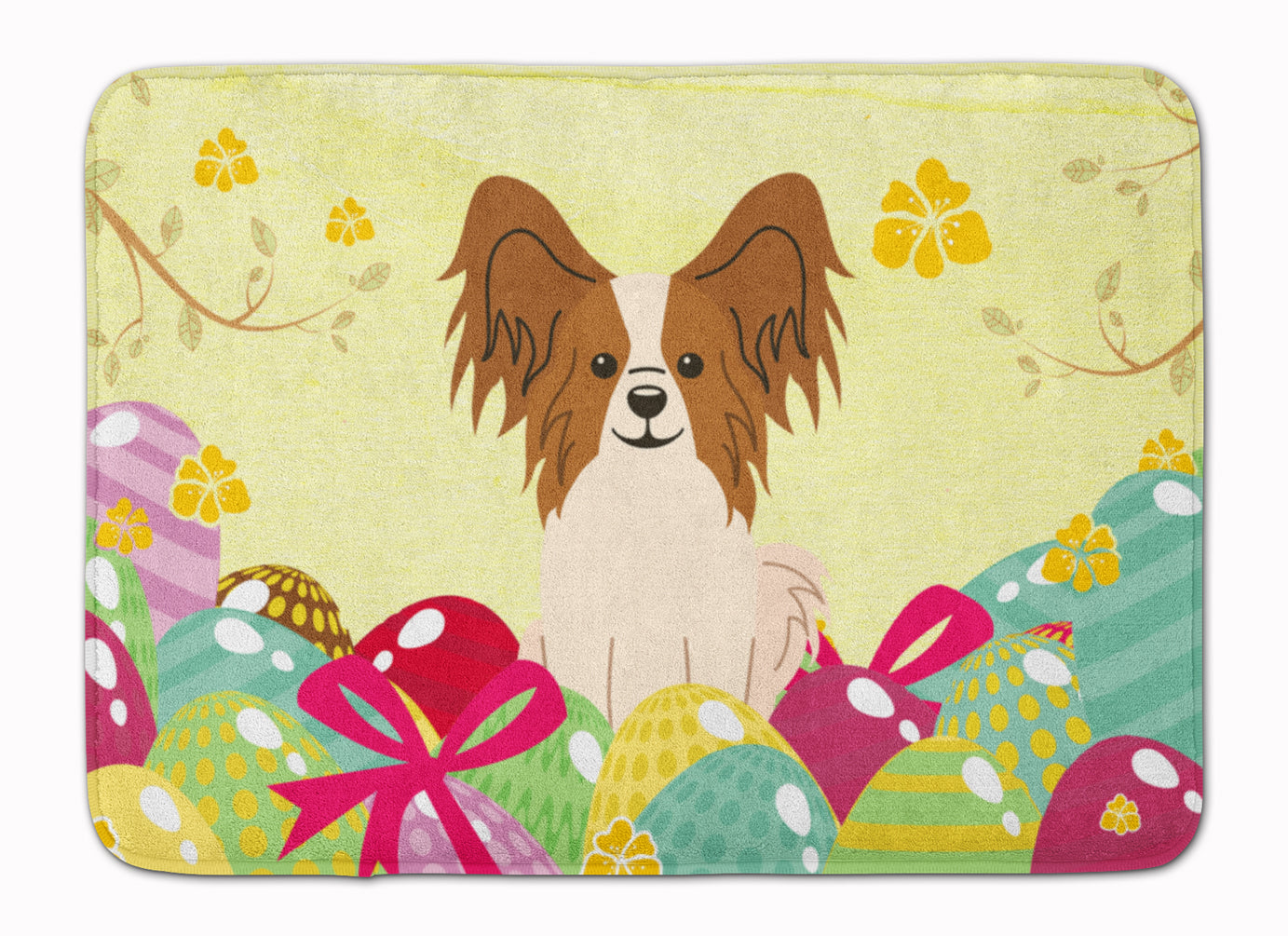 Easter Eggs Papillon Red White Memory Foam Kitchen Mat Machine Washable Anti-Fatigue Cushion Comfort Bath or Kitchen Rug