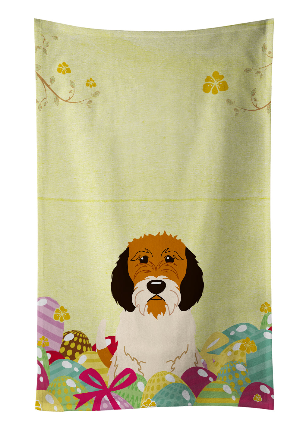 Easter Eggs Petit Basset Griffon Veenden Kitchen Towel Velour Plush Front and Cotton Loop Back Machine Washable