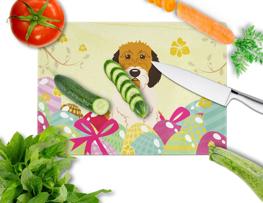 Easter Eggs Petit Basset Griffon Veenden Cutting Board Tempered Glass Kitchen Cutting Surface, Heat Resistant Chopping, Non-Slip Feet, Food Prep & Serving