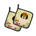 Easter Eggs Petit Basset Griffon Veenden Pot Holder Set of 2 Heat Resistant Quilted Hot Pads 7.5 x 7.5 Inch, Insulated Kitchen Trivets for Cooking & Baking