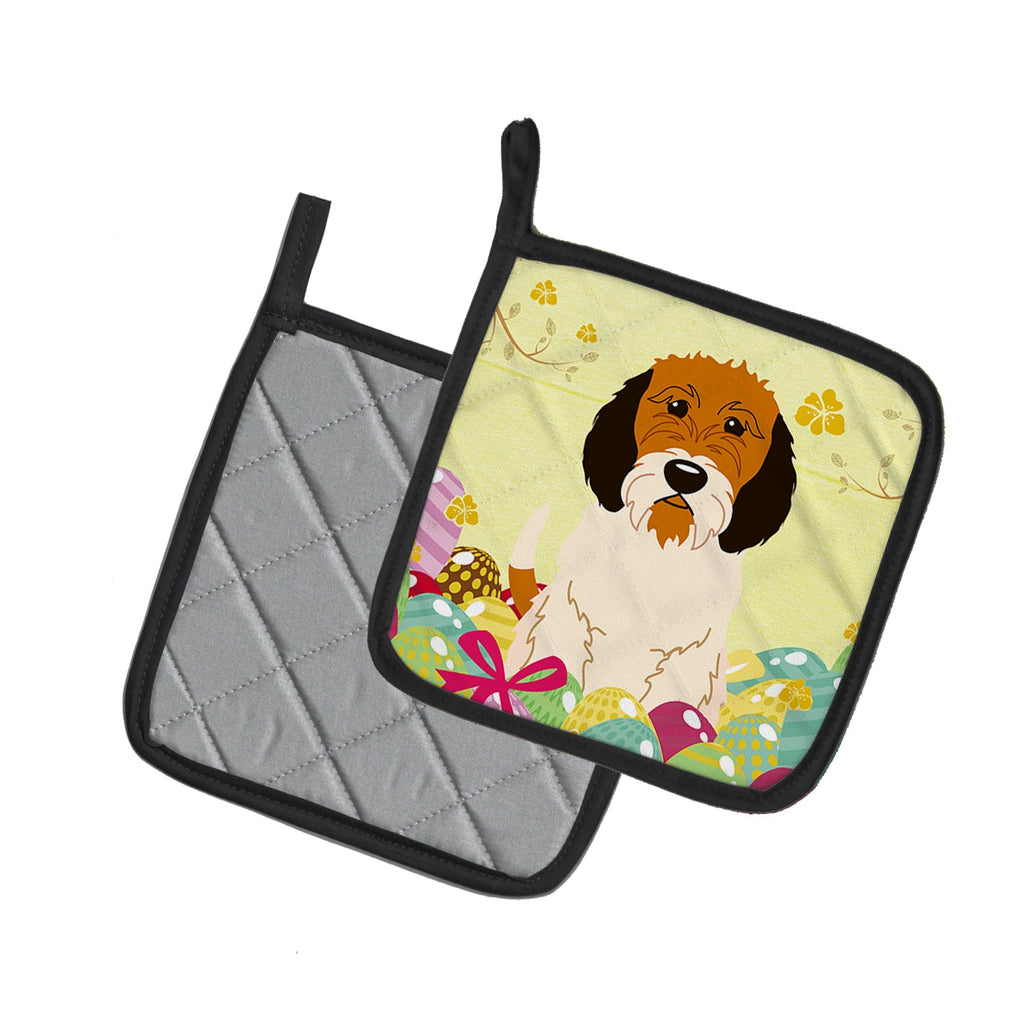 Easter Eggs Petit Basset Griffon Veenden Pot Holder Set of 2 Heat Resistant Quilted Hot Pads 7.5 x 7.5 Inch, Insulated Kitchen Trivets for Cooking & Baking
