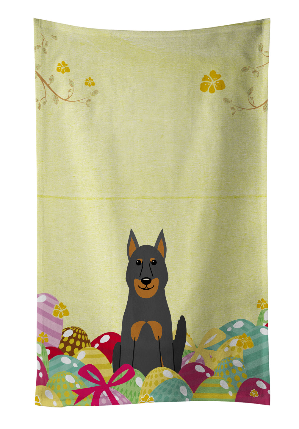 Easter Eggs Beauce Shepherd Dog Kitchen Towel Velour Plush Front and Cotton Loop Back Machine Washable