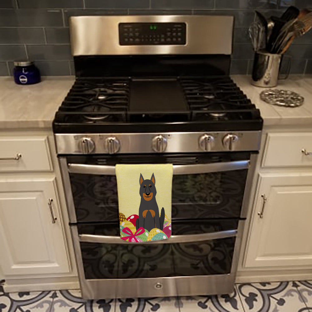 Easter Eggs Beauce Shepherd Dog Kitchen Towel Velour Plush Front and Cotton Loop Back Machine Washable