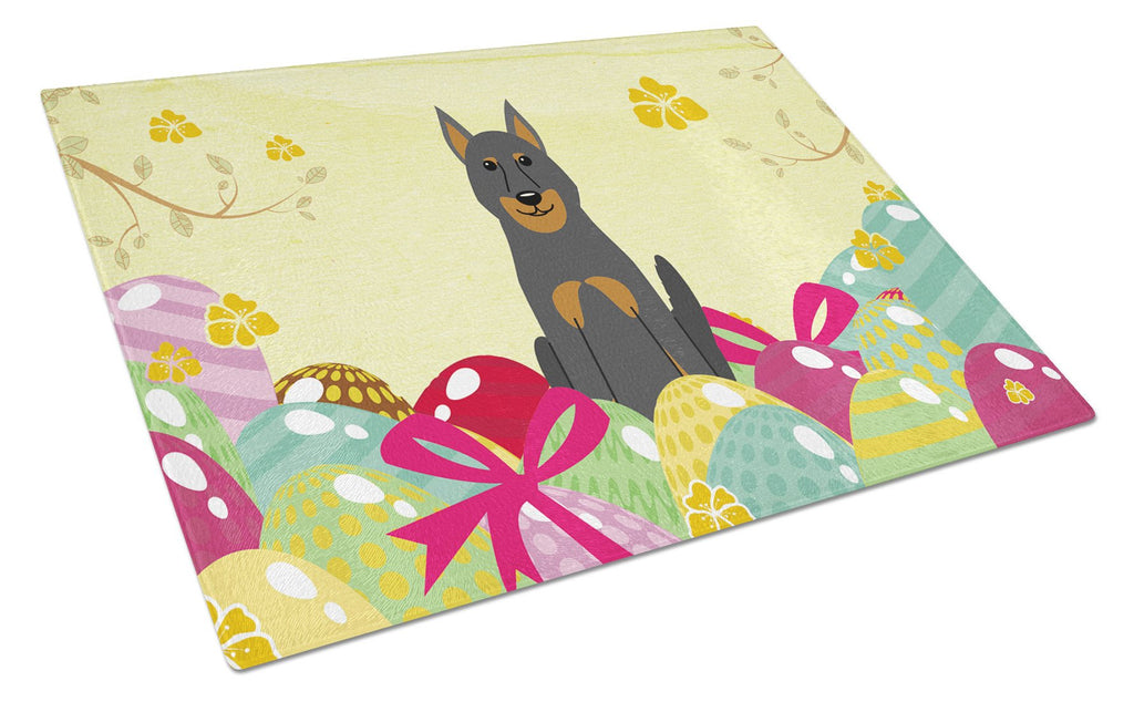 Easter Eggs Beauce Shepherd Dog Cutting Board Tempered Glass Kitchen Cutting Surface, Heat Resistant Chopping, Non-Slip Feet, Food Prep & Serving