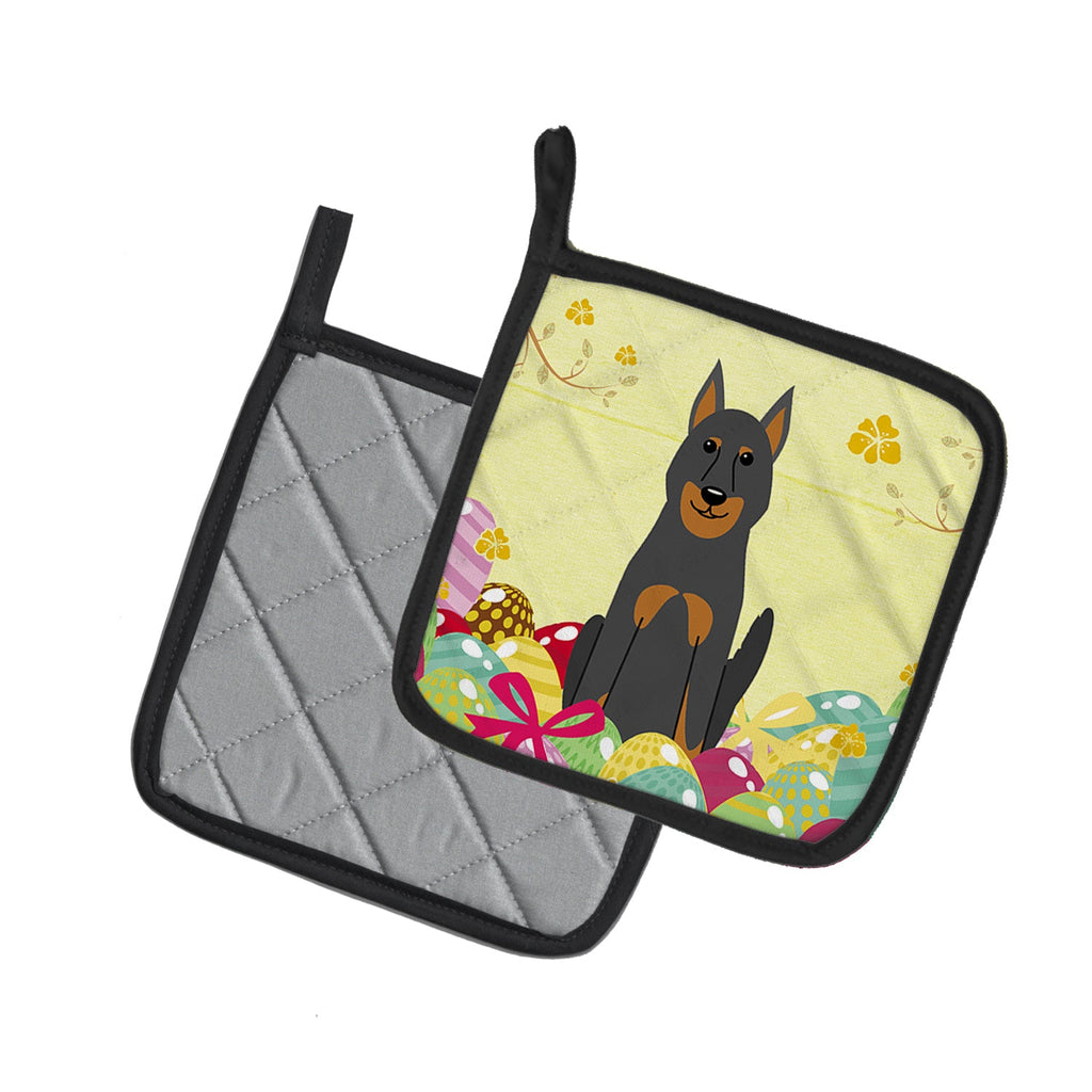 Easter Eggs Beauce Shepherd Dog Pot Holder Set of 2 Heat Resistant Quilted Hot Pads 7.5 x 7.5 Inch, Insulated Kitchen Trivets for Cooking & Baking