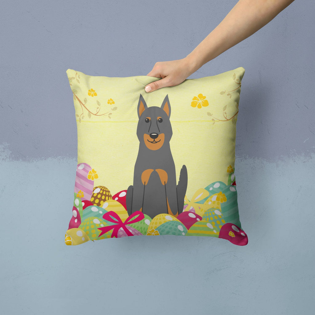 Easter Eggs Beauce Shepherd Dog Decorative Throw Pillow 14x14 Indoor Outdoor Accent Cushion, Fabric Cover with Insert for Sofa, Bed, Porch & Living Room
