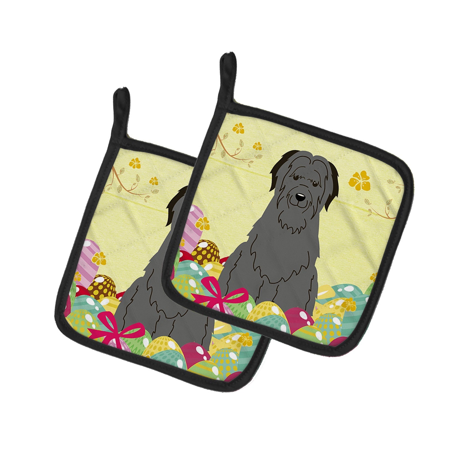 Easter Eggs Briard Black Pot Holder Set of 2 Heat Resistant Quilted Hot Pads 7.5 x 7.5 Inch, Insulated Kitchen Trivets for Cooking & Baking