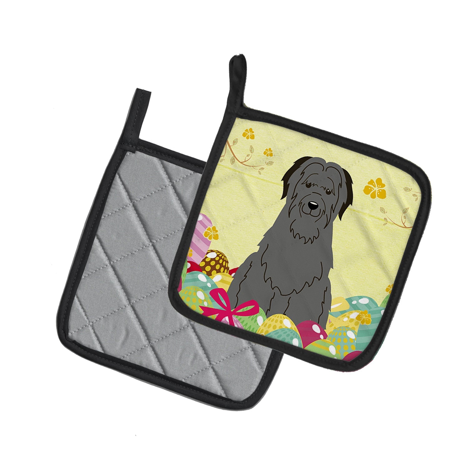 Easter Eggs Briard Black Pot Holder Set of 2 Heat Resistant Quilted Hot Pads 7.5 x 7.5 Inch, Insulated Kitchen Trivets for Cooking & Baking