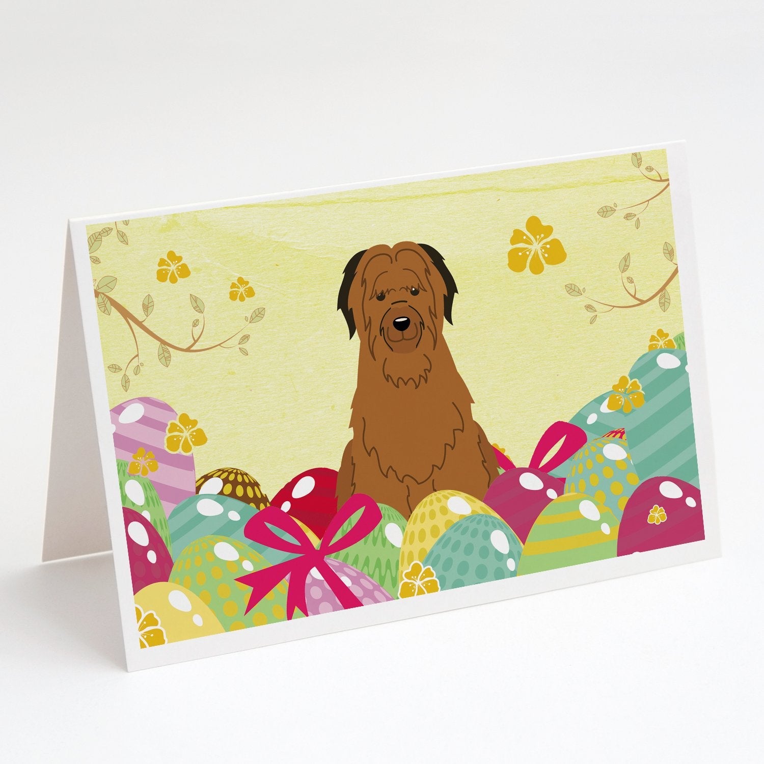 Easter Eggs Briard Brown Greeting Cards Pack of 8 Blank Cards with Envelopes Whimsical A7 Size 5x7