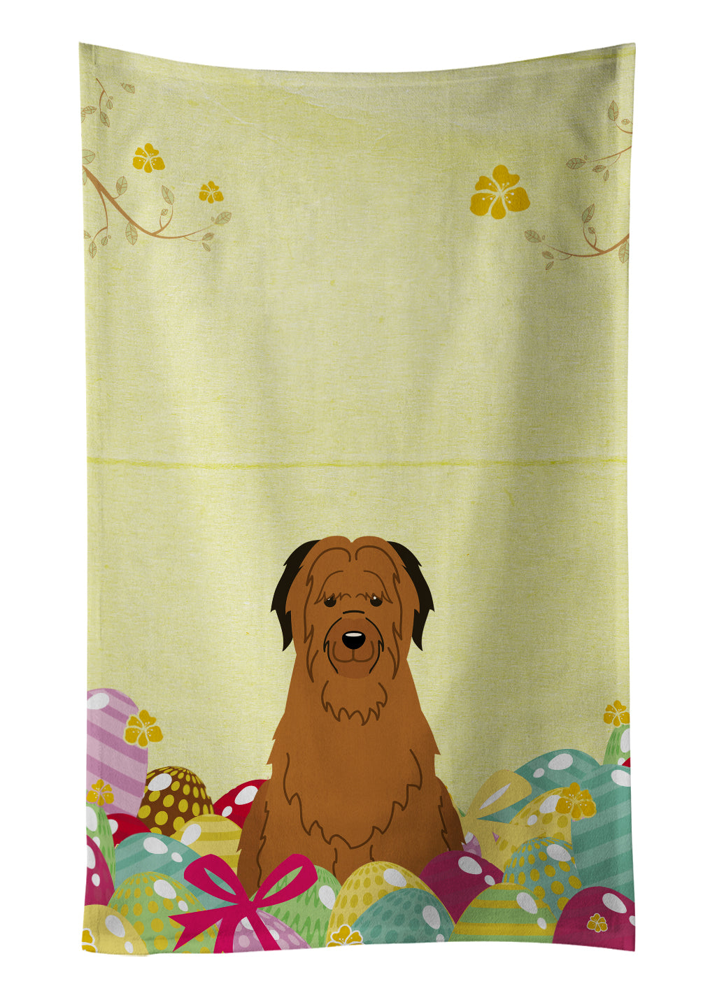 Easter Eggs Briard Brown Kitchen Towel Velour Plush Front and Cotton Loop Back Machine Washable