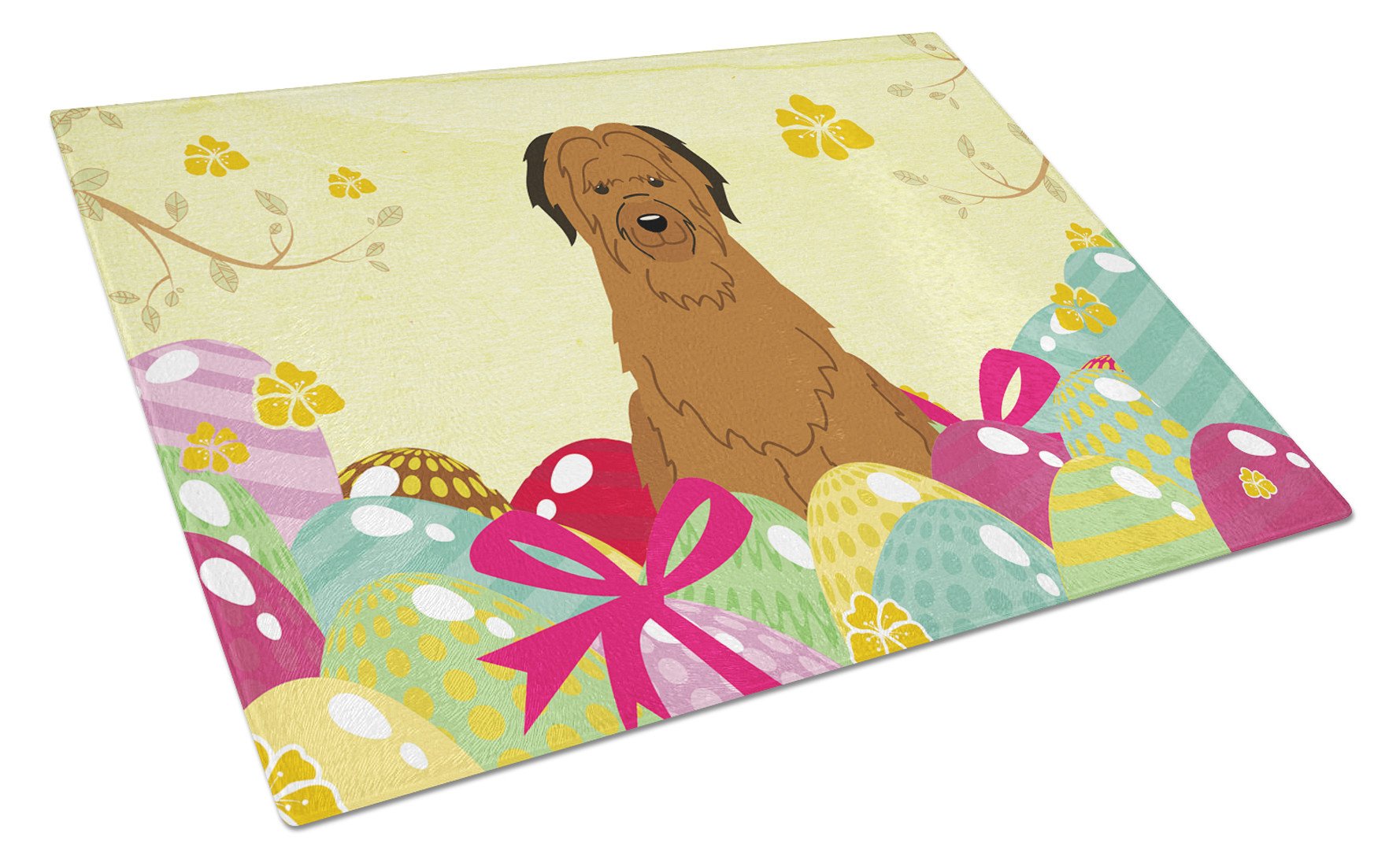 Easter Eggs Briard Brown Cutting Board Tempered Glass Kitchen Cutting Surface, Heat Resistant Chopping, Non-Slip Feet, Food Prep & Serving