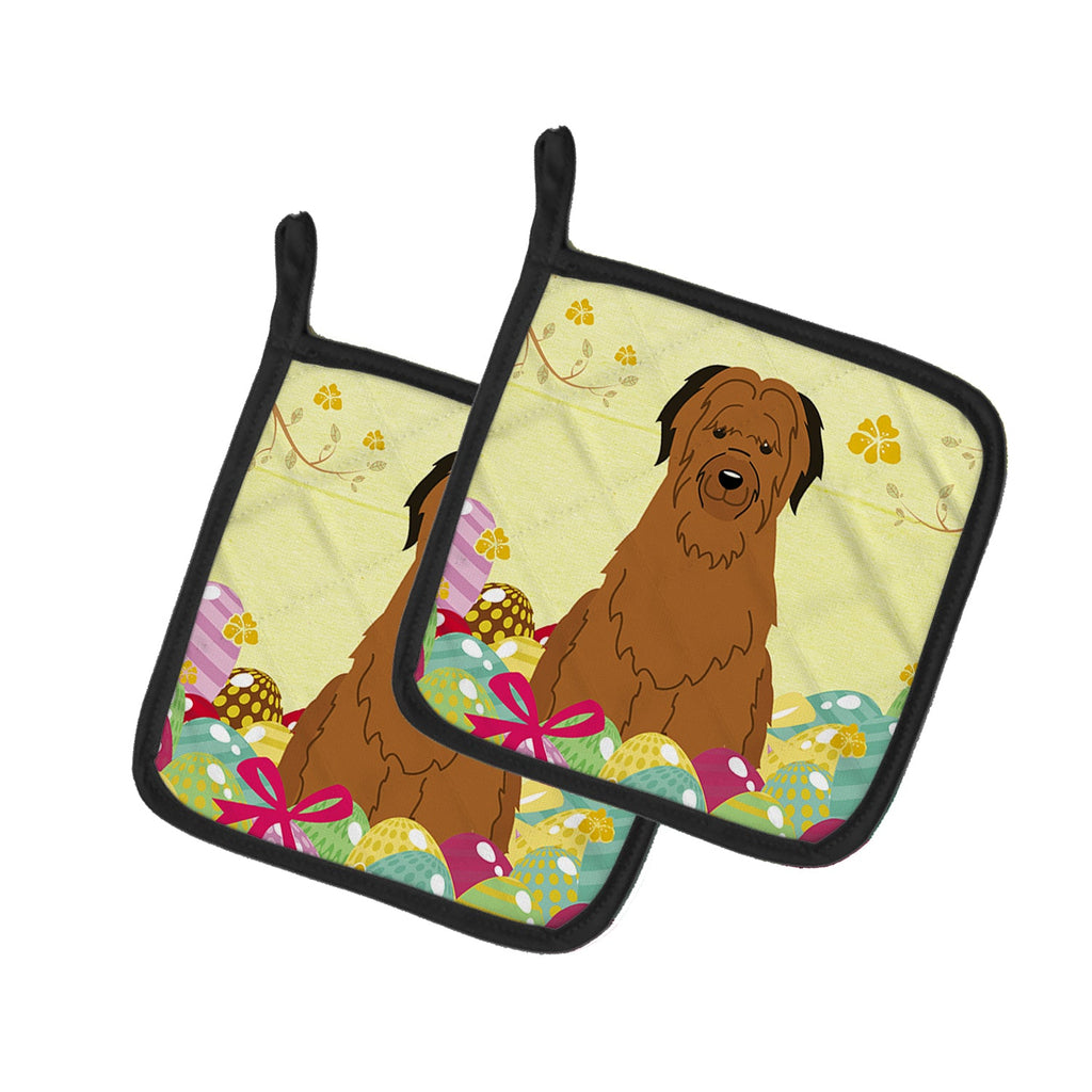 Easter Eggs Briard Brown Pot Holder Set of 2 Heat Resistant Quilted Hot Pads 7.5 x 7.5 Inch, Insulated Kitchen Trivets for Cooking & Baking