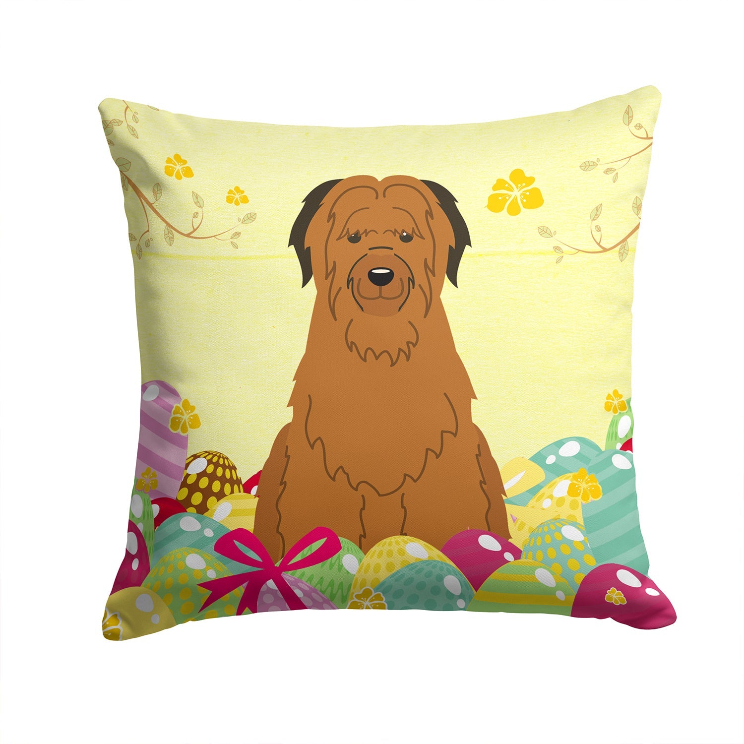 Easter Eggs Briard Brown Decorative Throw Pillow 14x14 Indoor Outdoor Accent Cushion, Fabric Cover with Insert for Sofa, Bed, Porch & Living Room