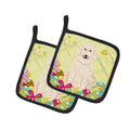 Easter Eggs Great Pyrenese Pot Holder Set of 2 Heat Resistant Quilted Hot Pads 7.5 x 7.5 Inch, Insulated Kitchen Trivets for Cooking & Baking