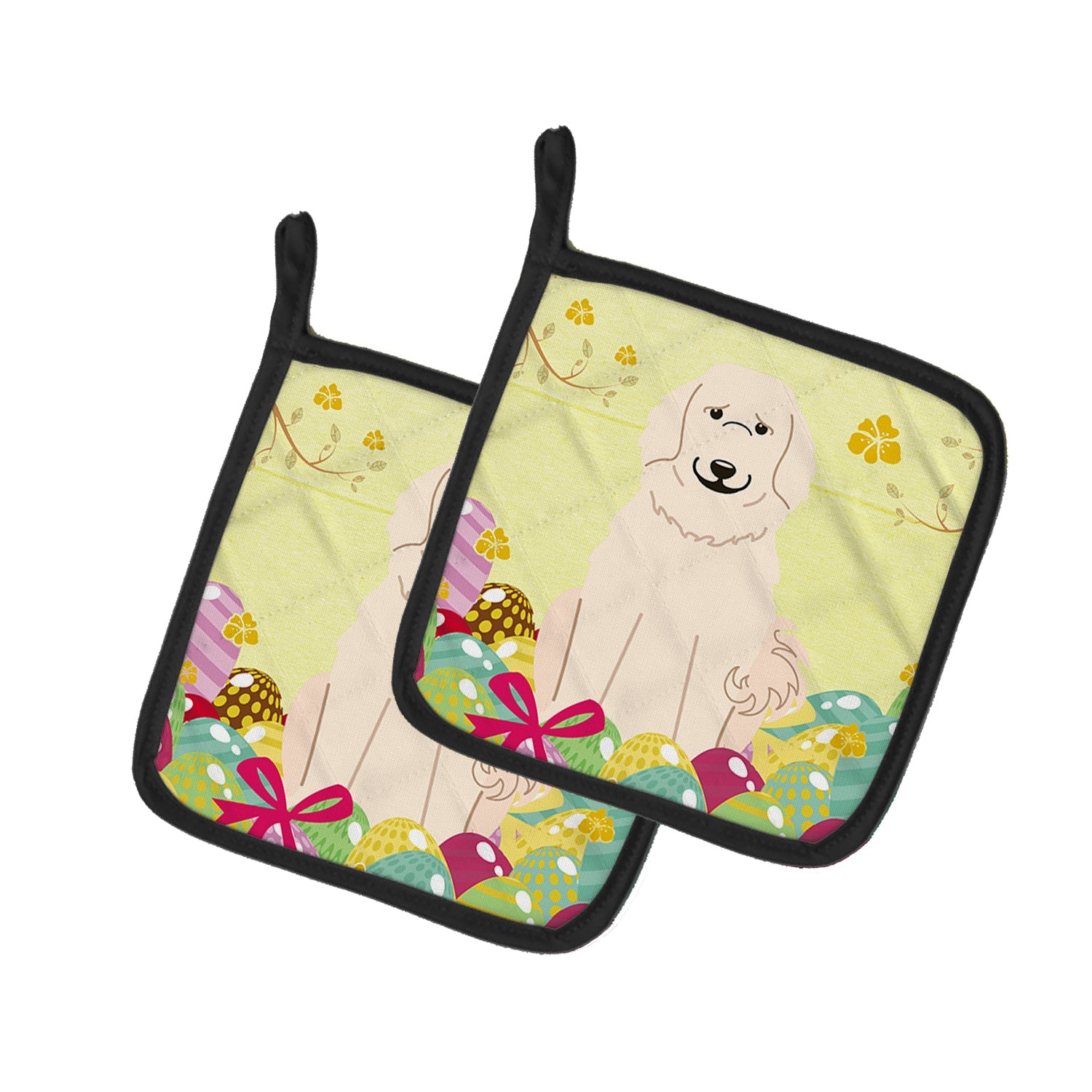 Easter Eggs Great Pyrenese Pot Holder Set of 2 Heat Resistant Quilted Hot Pads 7.5 x 7.5 Inch, Insulated Kitchen Trivets for Cooking & Baking