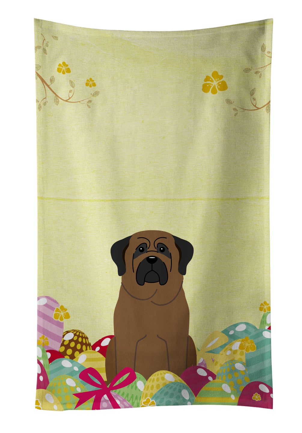 Easter Eggs Bullmastiff Kitchen Towel Velour Plush Front and Cotton Loop Back Machine Washable