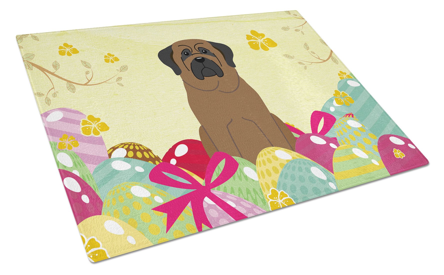 Easter Eggs Bullmastiff Cutting Board Tempered Glass Kitchen Cutting Surface, Heat Resistant Chopping, Non-Slip Feet, Food Prep & Serving