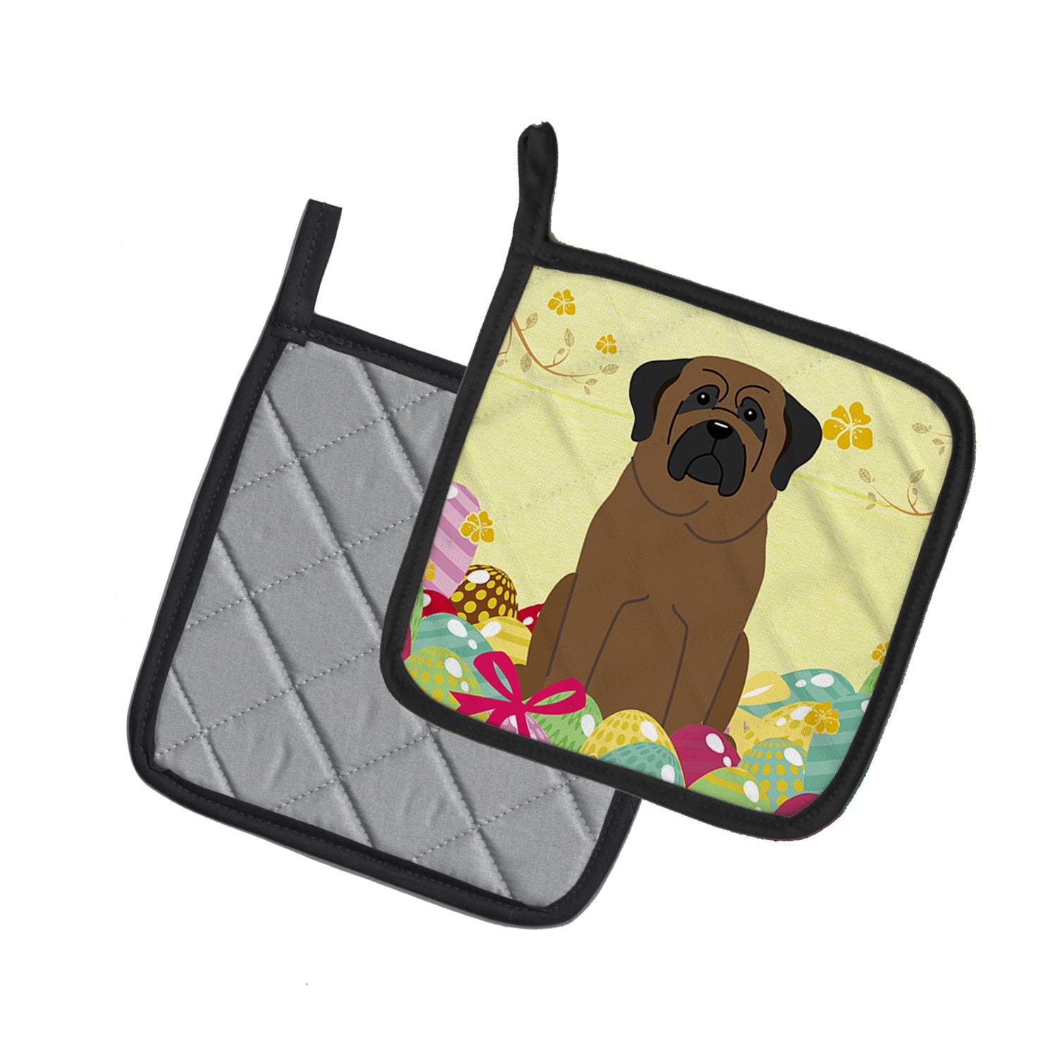 Easter Eggs Bullmastiff Pot Holder Set of 2 Heat Resistant Quilted Hot Pads 7.5 x 7.5 Inch, Insulated Kitchen Trivets for Cooking & Baking