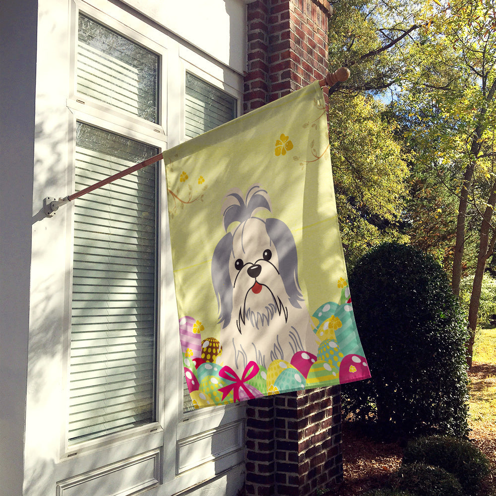 Easter Eggs Shih Tzu Silver White House Flag 28x40 Porch Sleeve Pole Decorative Outside Yard Banner Artwork Wall Hanging, Polyester