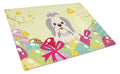 Easter Eggs Shih Tzu Silver White Cutting Board Tempered Glass Kitchen Cutting Surface, Heat Resistant Chopping, Non-Slip Feet, Food Prep & Serving