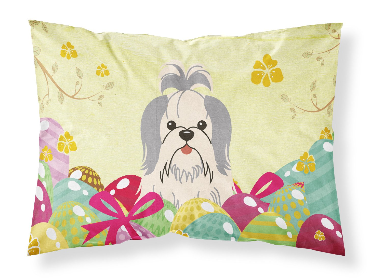 Easter Eggs Shih Tzu Silver White Standard Pillowcase Lightweight Super Soft Easy Care Decorative Artwork Pillowcase, Standard