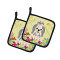 Easter Eggs Shih Tzu Silver White Pot Holder Set of 2 Heat Resistant Quilted Hot Pads 7.5 x 7.5 Inch, Insulated Kitchen Trivets for Cooking & Baking