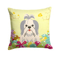 Easter Eggs Shih Tzu Silver White Decorative Throw Pillow 14x14 Indoor Outdoor Accent Cushion, Fabric Cover with Insert for Sofa, Bed, Porch & Living Room