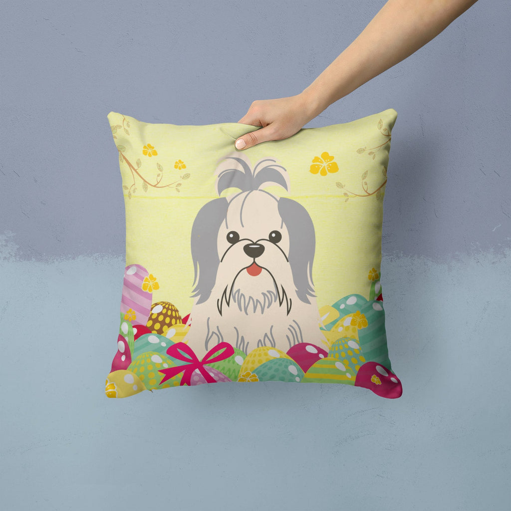 Easter Eggs Shih Tzu Silver White Decorative Throw Pillow 14x14 Indoor Outdoor Accent Cushion, Fabric Cover with Insert for Sofa, Bed, Porch & Living Room