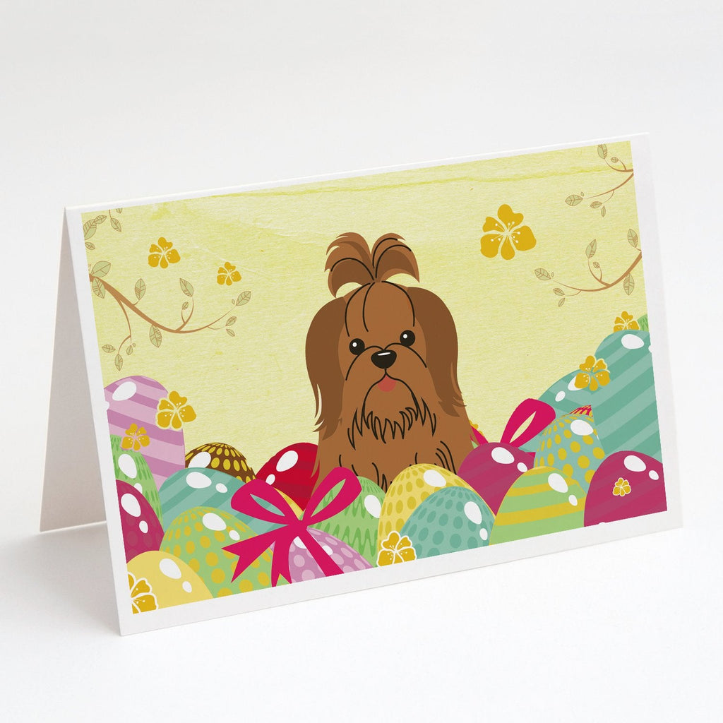 Easter Eggs Shih Tzu Silver Chocolate Greeting Cards Pack of 8 Blank Cards with Envelopes Whimsical A7 Size 5x7