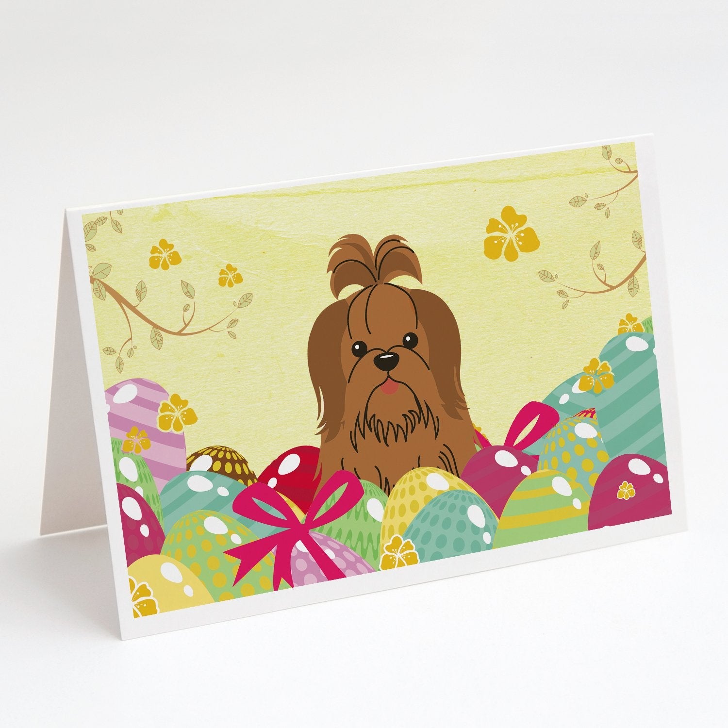 Easter Eggs Shih Tzu Silver Chocolate Greeting Cards Pack of 8 Blank Cards with Envelopes Whimsical A7 Size 5x7
