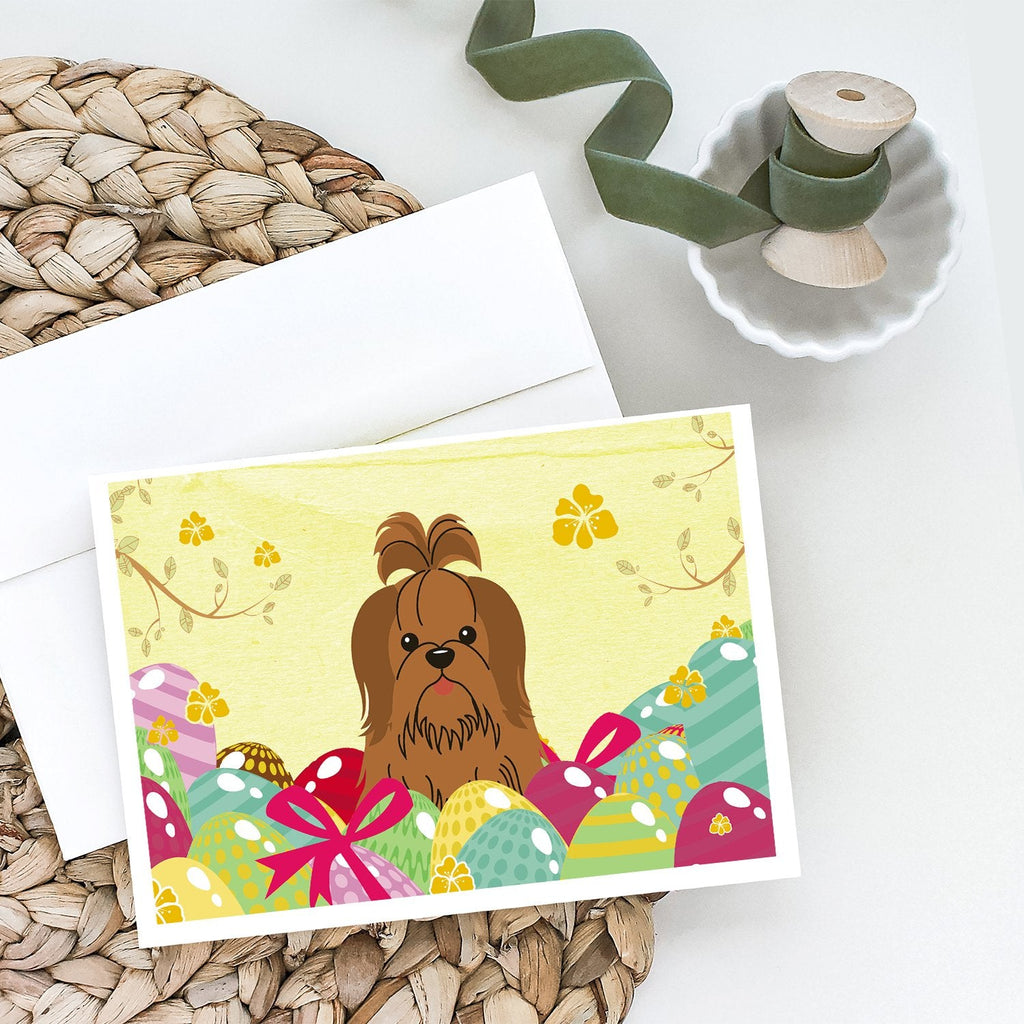 Easter Eggs Shih Tzu Silver Chocolate Greeting Cards Pack of 8 Blank Cards with Envelopes Whimsical A7 Size 5x7