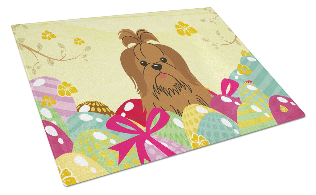 Easter Eggs Shih Tzu Silver Chocolate Cutting Board Tempered Glass Kitchen Cutting Surface, Heat Resistant Chopping, Non-Slip Feet, Food Prep & Serving