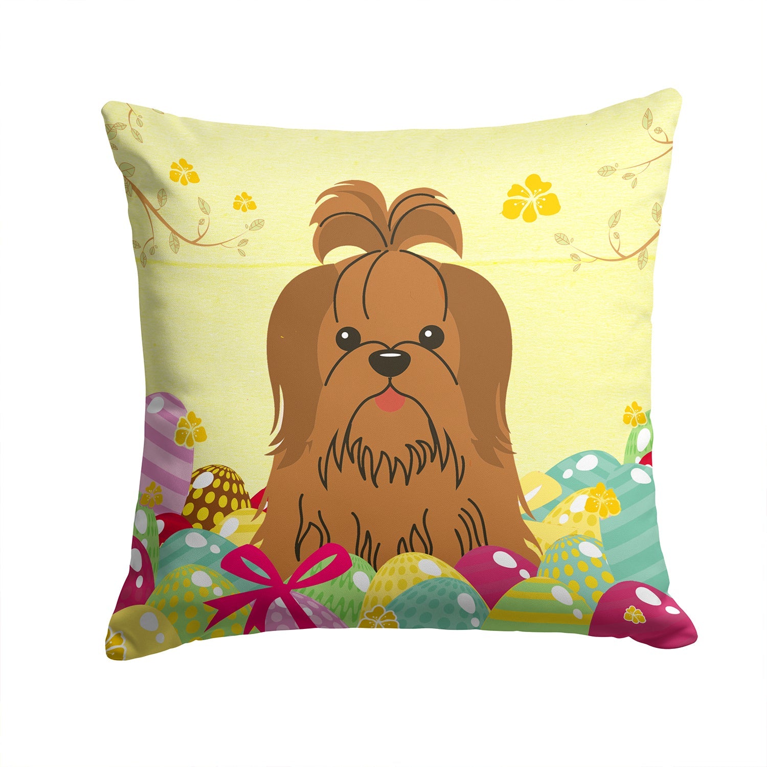 Easter Eggs Shih Tzu Silver Chocolate Decorative Throw Pillow 14x14 Indoor Outdoor Accent Cushion, Fabric Cover with Insert for Sofa, Bed, Porch & Living Room