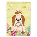 Easter Eggs Shih Tzu Red White House Flag 28x40 Porch Sleeve Pole Decorative Outside Yard Banner Artwork Wall Hanging, Polyester