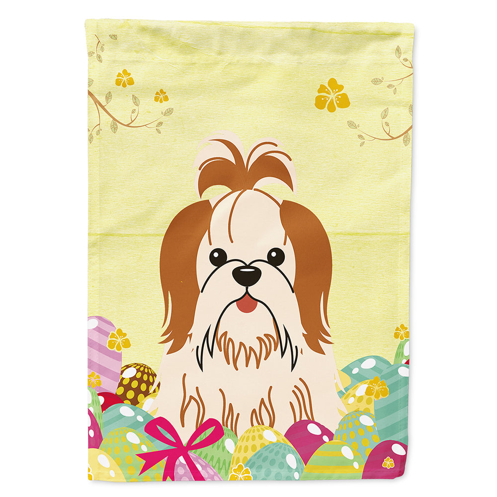 Easter Eggs Shih Tzu Red White House Flag 28x40 Porch Sleeve Pole Decorative Outside Yard Banner Artwork Wall Hanging, Polyester