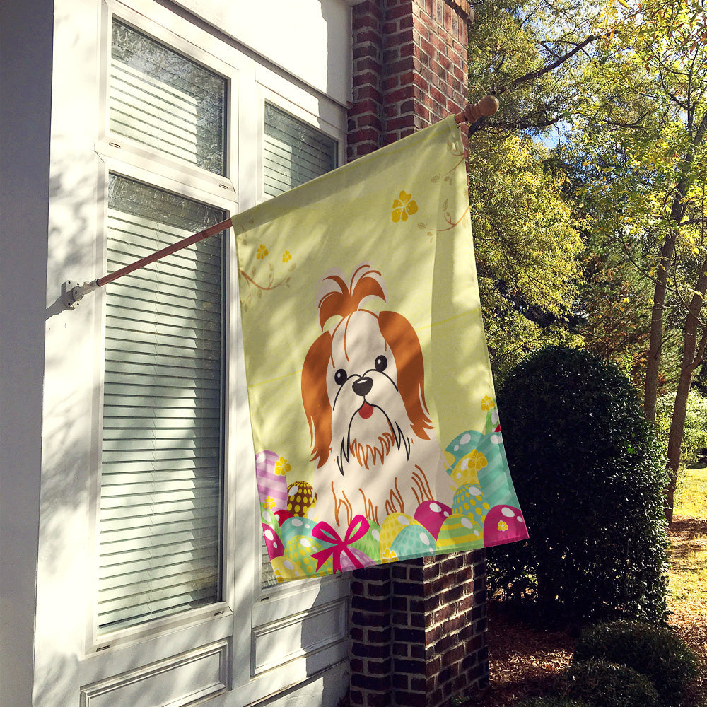 Easter Eggs Shih Tzu Red White House Flag 28x40 Porch Sleeve Pole Decorative Outside Yard Banner Artwork Wall Hanging, Polyester