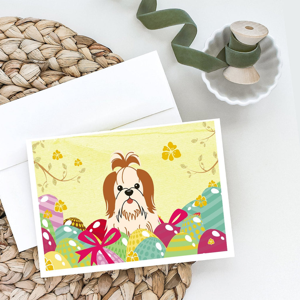 Easter Eggs Shih Tzu Red White Greeting Cards Pack of 8 Blank Cards with Envelopes Whimsical A7 Size 5x7