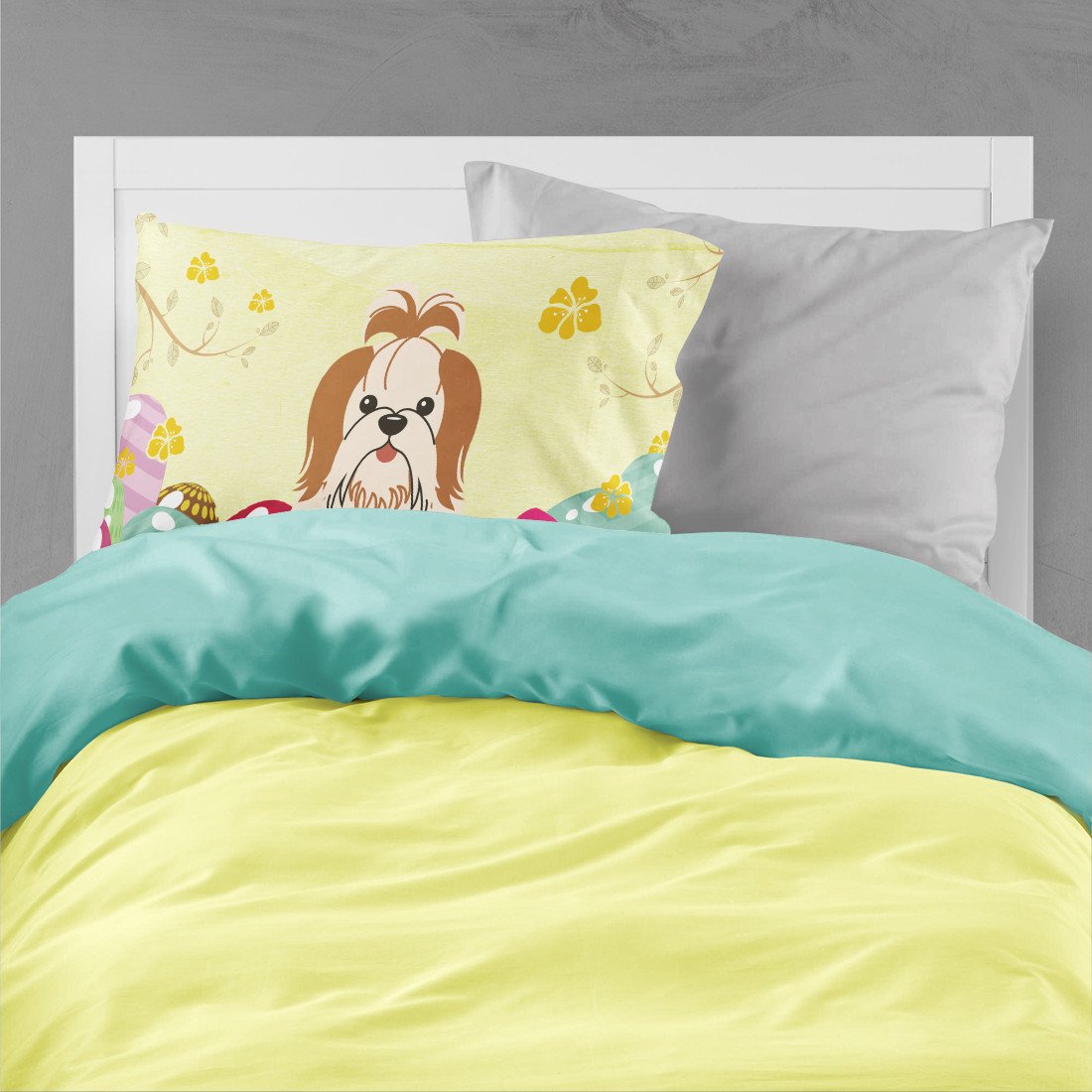 Easter Eggs Shih Tzu Red White Standard Pillowcase Lightweight Super Soft Easy Care Decorative Artwork Pillowcase, Standard