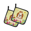 Easter Eggs Shih Tzu Red White Pot Holder Set of 2 Heat Resistant Quilted Hot Pads 7.5 x 7.5 Inch, Insulated Kitchen Trivets for Cooking & Baking
