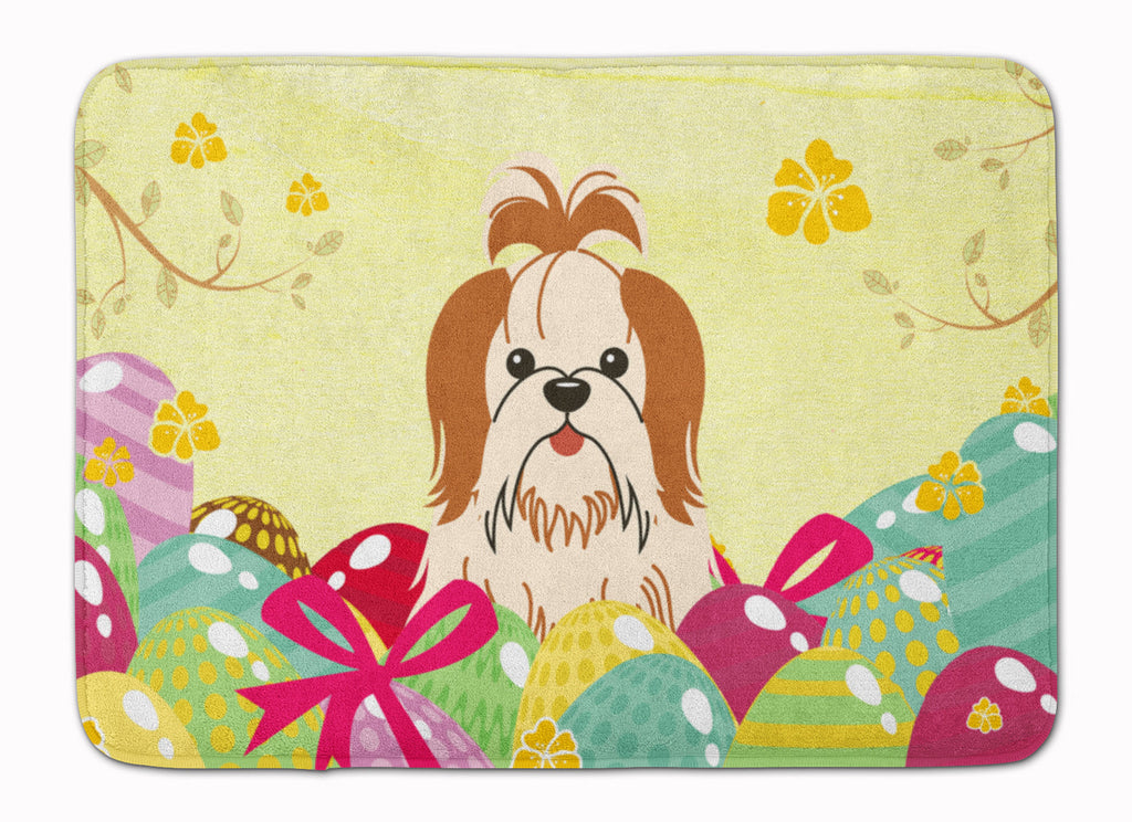 Easter Eggs Shih Tzu Red White Memory Foam Kitchen Mat Machine Washable Anti-Fatigue Cushion Comfort Bath or Kitchen Rug